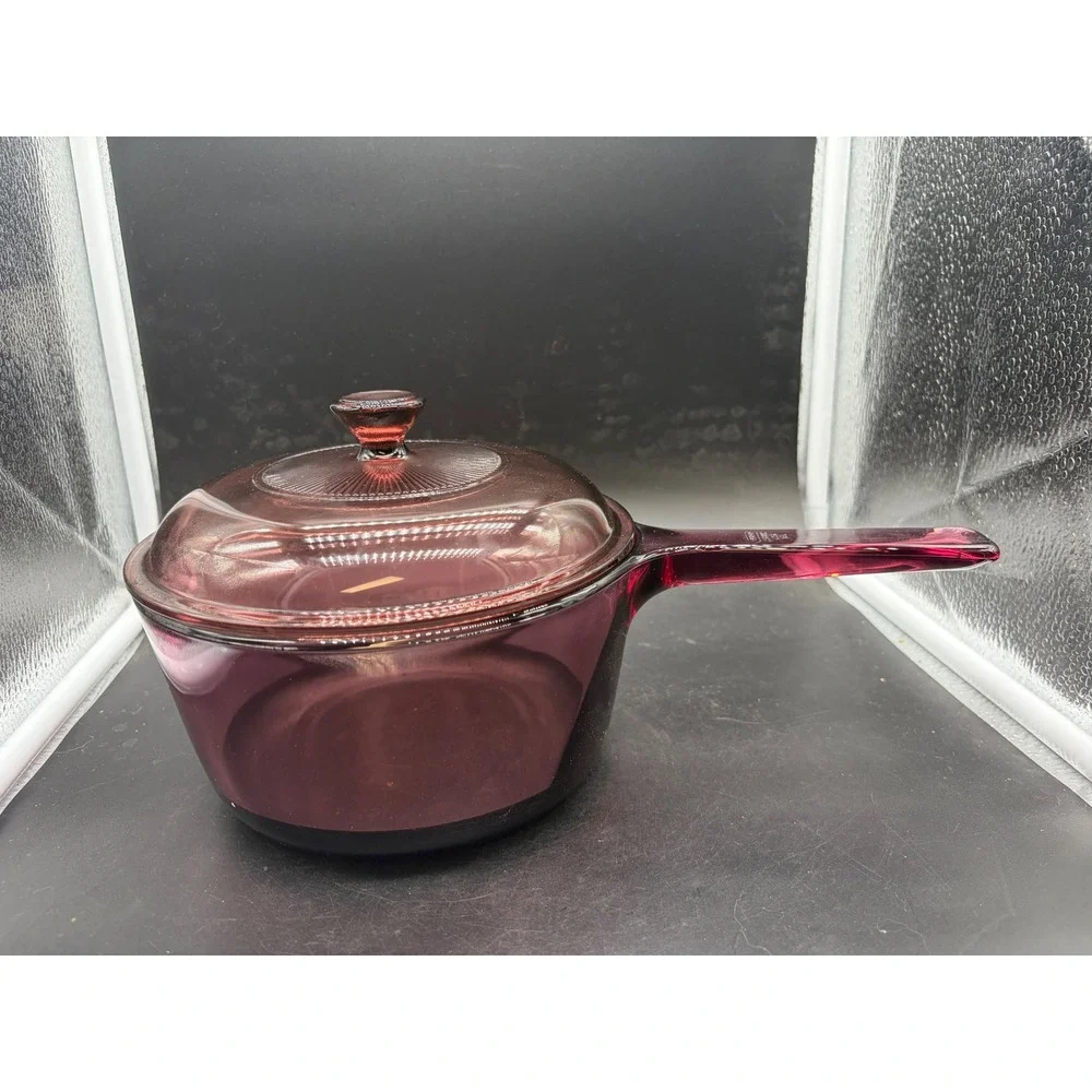 Visions by Corning Cranberry Glass 1.5L Saucepan with Lid V-1.5-B Made in USA
